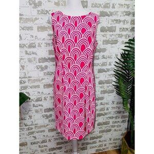 Alyx Dress Womens 6 Pink White Sleeveless Sheath Shift Geometric Knee Length